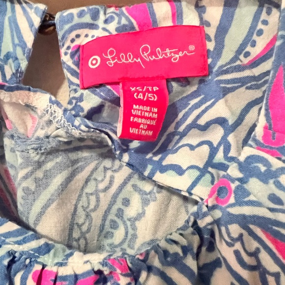 Lilly Pulitzer Target Girls Blue Pink Patterned Maxi Dress Tie Back - girls 4/5 - Picture 3 of 3